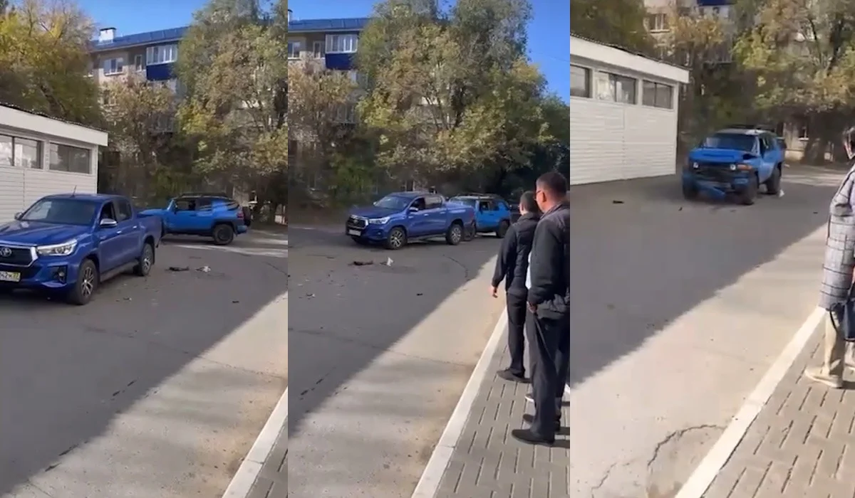 Оралда екі жүргізуші сөзге келіп, артынша бірі екіншісінің көлігін әдейі соғып кетті (ВИДЕО)
