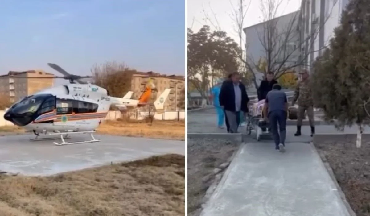 Жетісайда өрттен зардап шеккендердің бірі тікұшақпен Шымкентке жеткізілді (ВИДЕО)