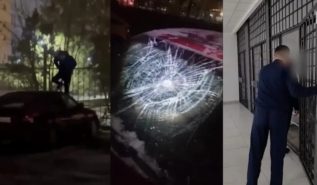 Астанада 20 жастағы жігіт тұрақтағы көліктің үстіне шығып, секірді (ВИДЕО)