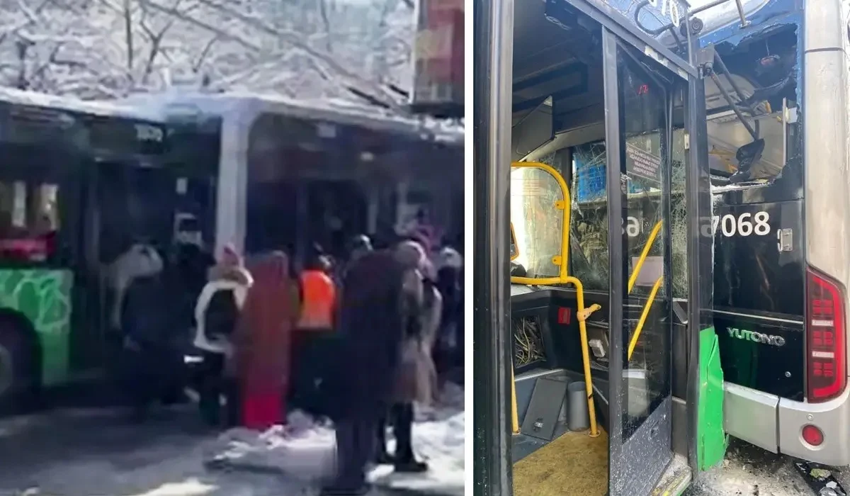 Алматыда автобус аялдамада тұрған троллейбусқа соғылды