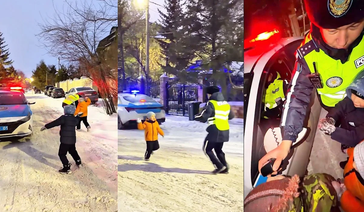 Астанада полицейлер мен балалар қар атысып ойнаған (ВИДЕО)