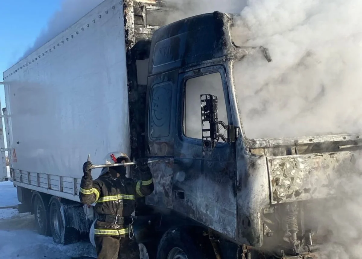 Павлодар облысындағы тас жолда 15 жылқы тиелген жүк көлігі отқа оранды