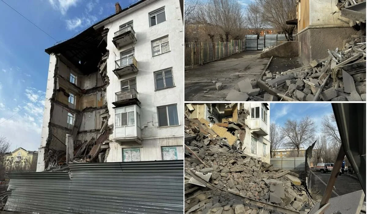 Балқашта көпқабатты үйдің бір бөлігі опырылып түсті: желіде қорқынышты апаттың видеосы тарап жатыр