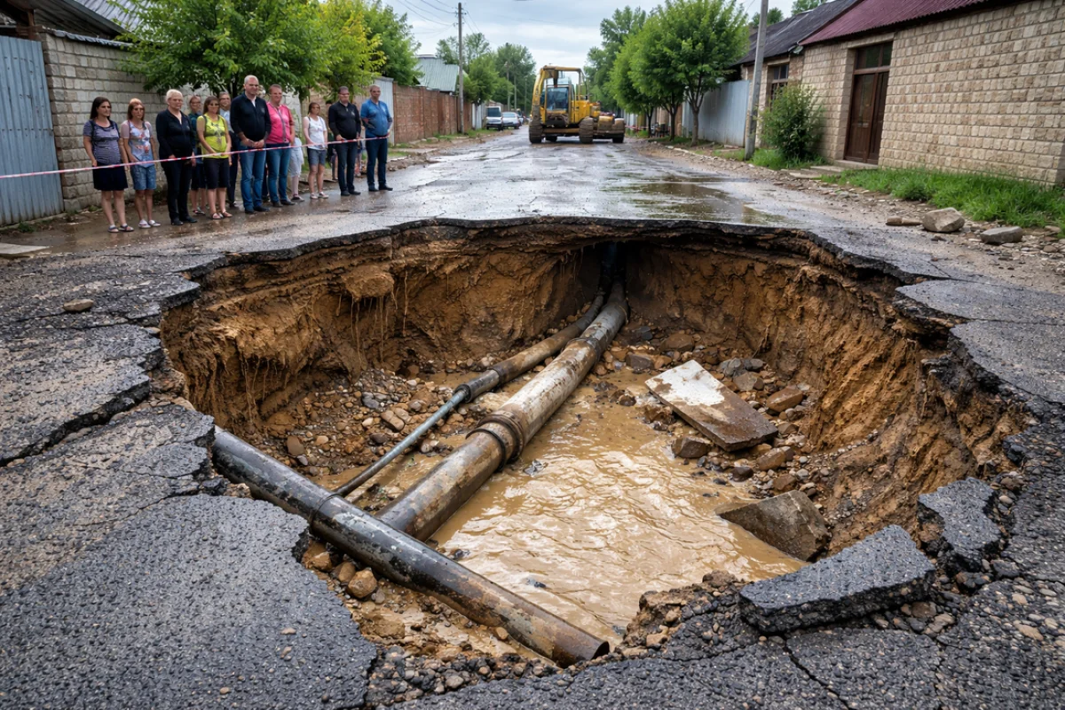 Шымкентте жаңбырдан кейін жаңа төселген жол шөгіп кетті
