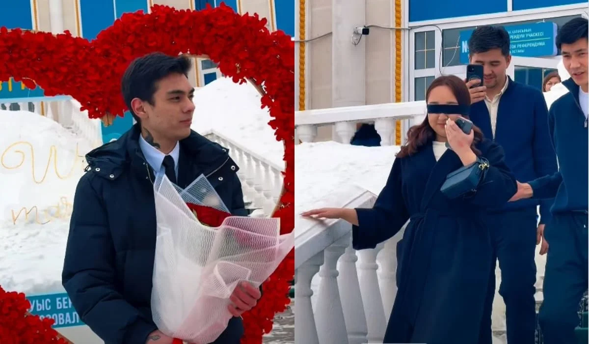Астанада жас жігіт дауыс беріп шыққан сүйіктісіне күтпеген тосын сый жасады (ВИДЕО)