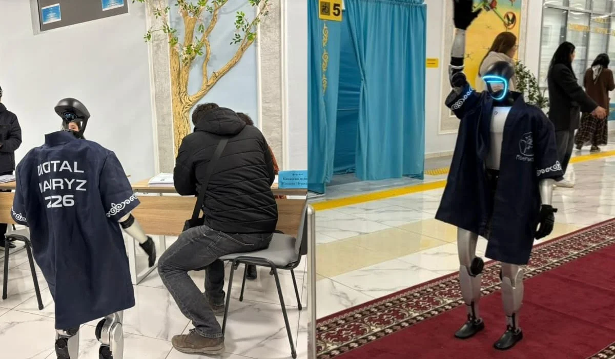 «Маңғыстау style»: Маңғыстауда ұлттық киім киген робот референдумға келген халықпен «көріскен»