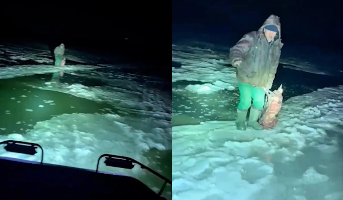 СҚО-да 50-ден асқан ер адам жұқа мұз үстінде қалып қойып, өзен суына ағып кете жаздады (ВИДЕО)