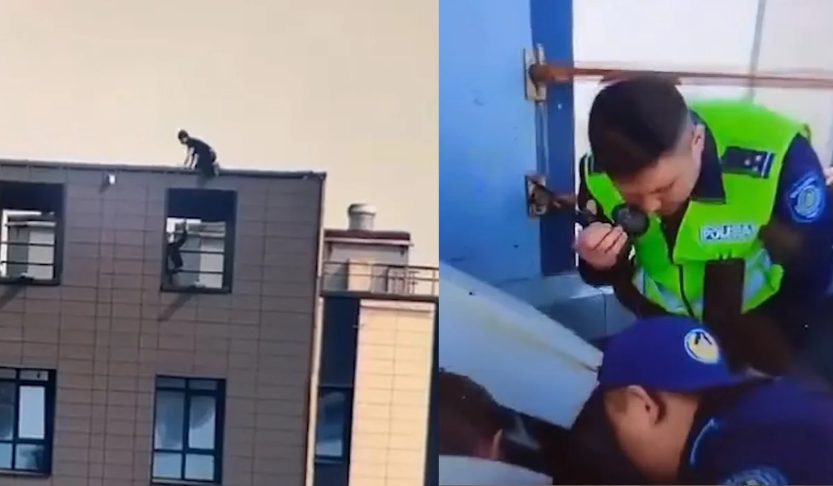 «Біресе секіремін, біресе түсемін деді»: Астанада полиция майоры биік үйдің шатырына шығып алған жігітпен 1,5 сағат бойы сөйлескен (ВИДЕО)