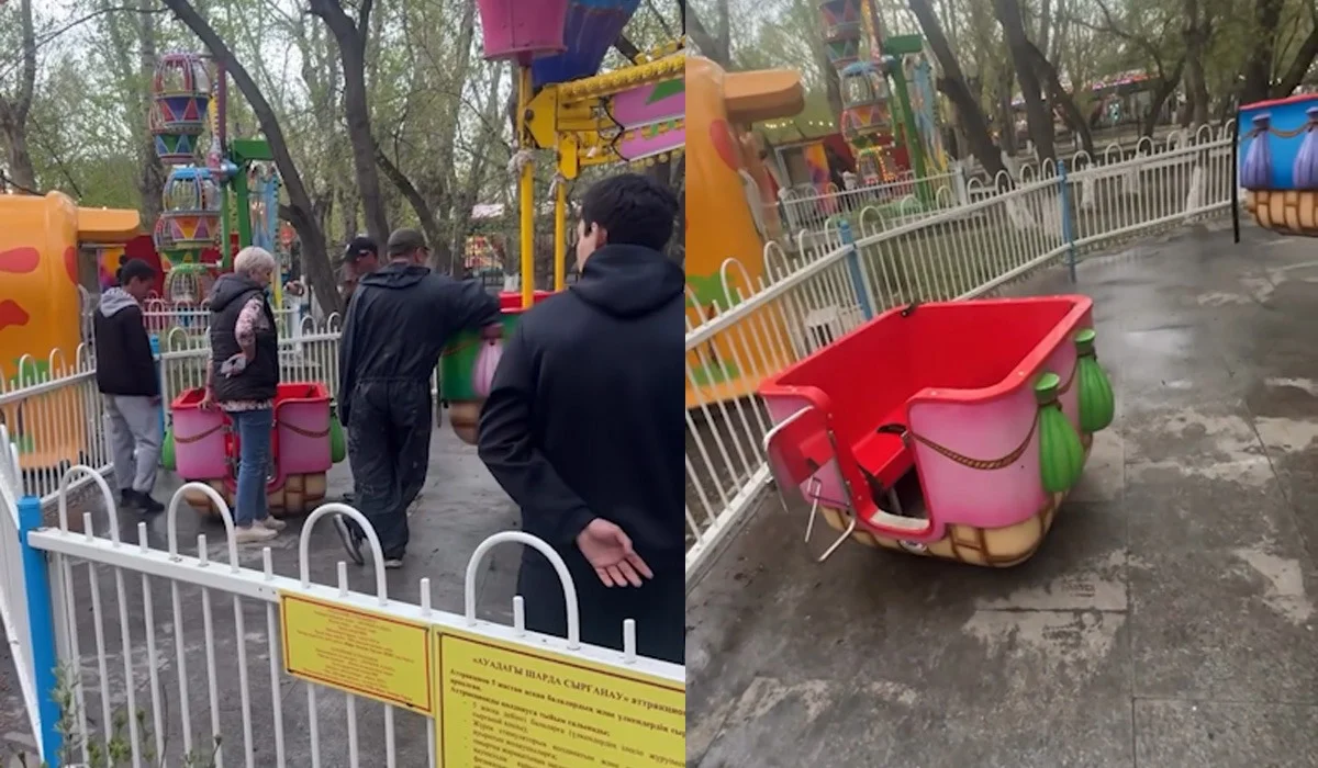 «Екі қызымды езіп кете жаздады»: Астанадағы Орталық саябақта балалар мінген аттракцион үзіліп кеткен (ВИДЕО)