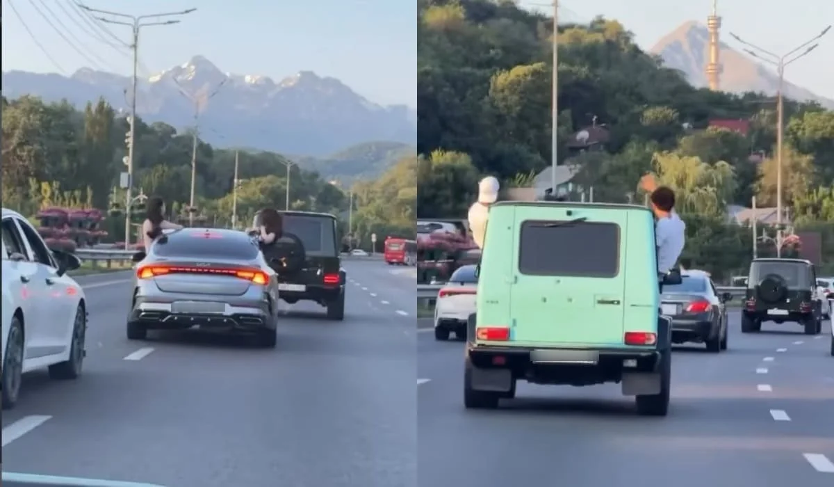Апатты жағдай және қауіпті трюк: Алматыда жастар жолда қауіпті маневр жасап, жұрттың зәресін алды (ВИДЕО)