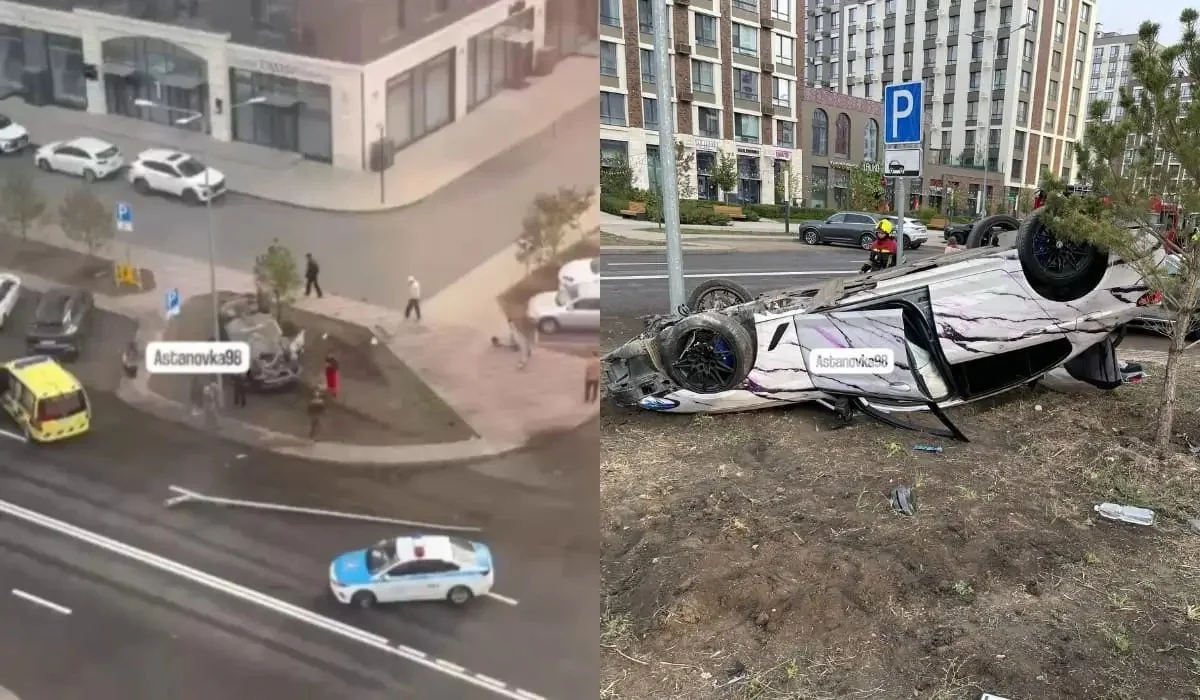 Астананың қақ ортасында аударылып жатқан BMW көлігінің видеосы тарады