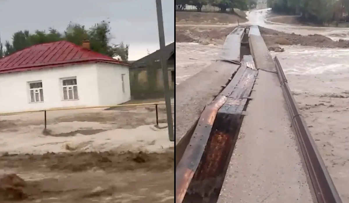 Қазығұртта нөсер жаңбырдан кейін сел жүріп, ауыл көшелерін су басып қалды (ВИДЕО)