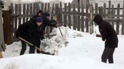 Семейлік еріктілер аулалардағы қарды күреді