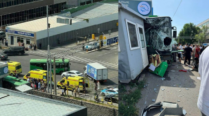 Алматыда автобус пен жеңіл көлік соқтығысқан сәттің видеосы тарады