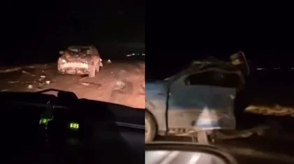 Қарағанды облысында жеңіл көлік екіге бөлініп кетті (ВИДЕО)