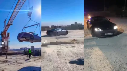Шымкентте ер адам қымбат көлігін көпқабатты үйдің үстіне кранмен шығарып, дрифт жасады (ВИДЕО)