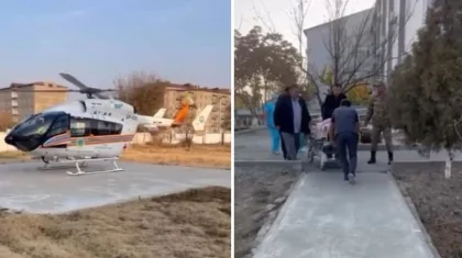 Жетісайда өрттен зардап шеккендердің бірі тікұшақпен Шымкентке жеткізілді (ВИДЕО)