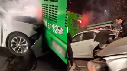 Алматыда автобус пен бірнеше көлік соқтығысып, жасөспірім зардап шекті