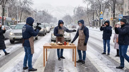 Алматыда жолдың қақ ортасына үстел жайып, жарнама түсіргендер соттан бір-ақ шықты