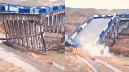 Түркістан облысында көпірдің құлаған сәті видеоға түсіп қалды