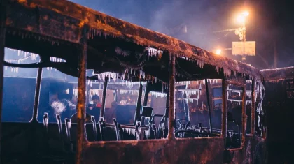 Қосшы қаласында жолаушылар автобусы өртеніп кетті