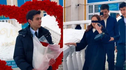 Астанада жас жігіт дауыс беріп шыққан сүйіктісіне күтпеген тосын сый жасады (ВИДЕО)