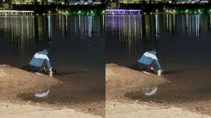 Алматыда тәтті мақта сататын ер адам ыдысын Сайран көліне жуған