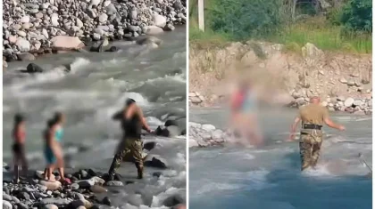 Талғар өзеніне үш баласымен шомылып жүрген әйел қиын жағдайға тап болды (ВИДЕО)