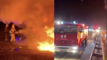 Жамбыл облысында жүк көлігі аударылып, отқа оранды