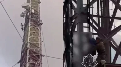 ШҚО-да телевизиялық мұнараның басына шығып алып, түсе алмай қалған екі бала құтқарылды (ВИДЕО)