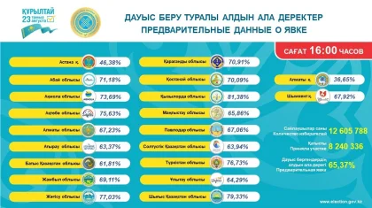 Құрылтай сайлауы: сағат 16:00-ге дейін 8,2 млн-нан астам адам дауыс берді