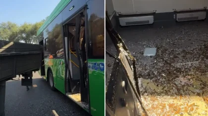 Алматыда автобус жүк көлігімен соқтығысып, бірнеше адам жараланды (ВИДЕО)
