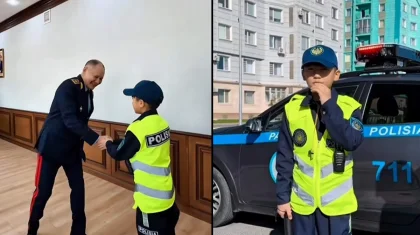 «Полицей болуды армандайды»: Түркістанда 10 жасар бала форма киіп, көліктерге ескерту жасады (ВИДЕО)
