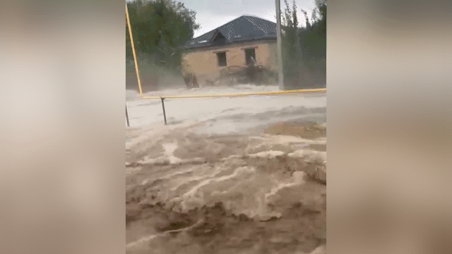 Қазығұртта нөсер жаңбырдан кейін сел жүріп, ауыл көшелерін су басып қалды (ВИДЕО)
